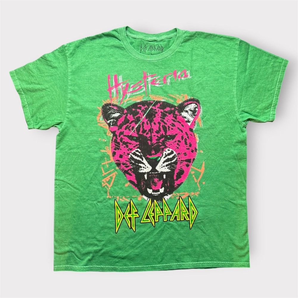 Def Leppard Hysteria Leopard Graphic T-Shirt Green Mens Large 18161104